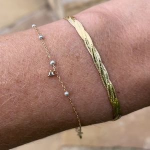 14k Solid Gold Bracelet with a Twist/Braid Herringbone Chain
